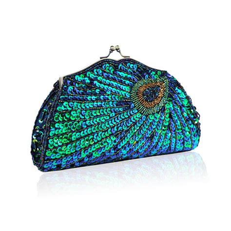 Pauwenveer Patroon Sequin Clutch Evening Party Wed Grandado