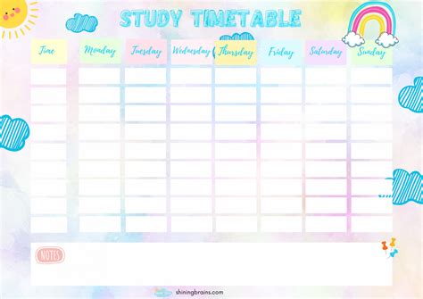 Study Timetable Template for Students - Free Printable - Shining Brains