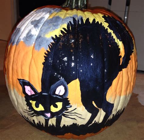 Black Cat Pumpkin Pumpkin Designs Painted Halloween Crafts Halloween Pumpkins