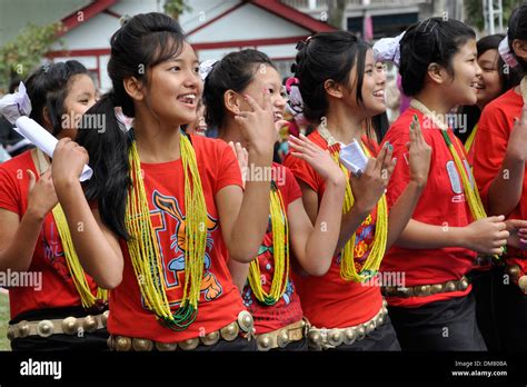 India Arunachal Pradesh Along Valley Galo Tribe Procession Stock