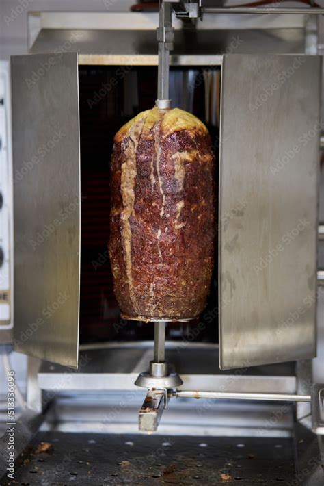 Shawarma On A Spit Doner Kebab On A Rotating Vertical Spit