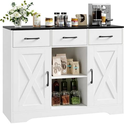 Hostack Modern Farmhouse Buffet Storage Cabinet Barn Doors Wood