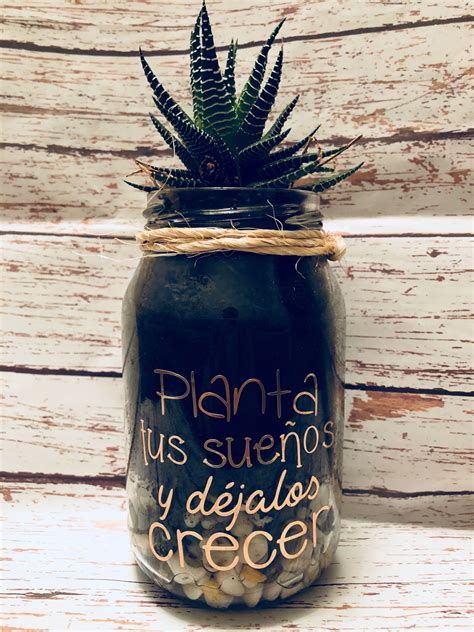 Plantas Suculentas En Frasco De Vidrio Con Frase Personalizada