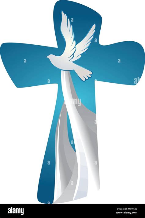 Abstract Christian Cross Symbol Holy Spirit With Dove On Blue Images