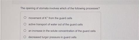 Solved The opening of stomata involves which of the | Chegg.com