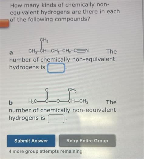 Solved How Many Kinds Of Chemically Nonequivalent Hydrogens Chegg