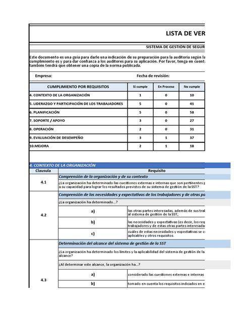 Copia De Lista De Verificación Iso 14001 Iso 9001 Iso 45001 Pdf Planificación Auditoría