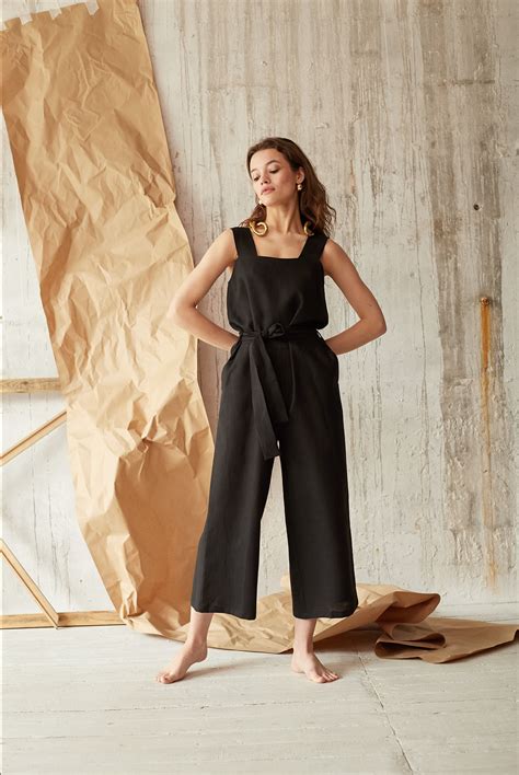 Black Linen Jumpsuit Oversized Jumpsuit Summer Jumpsuit Etsy