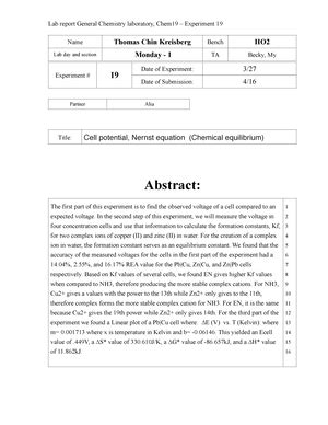 Lab Prelab Assignment Submission General Chemistry Laboratory Chem