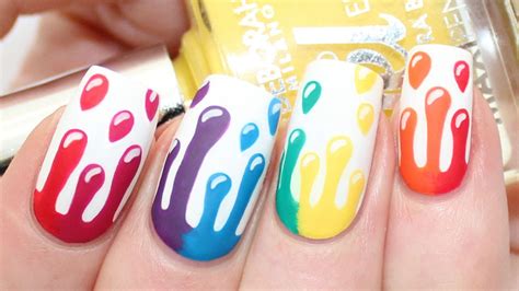 Rainbow Dripping Paint Nail Art Tutorial Youtube