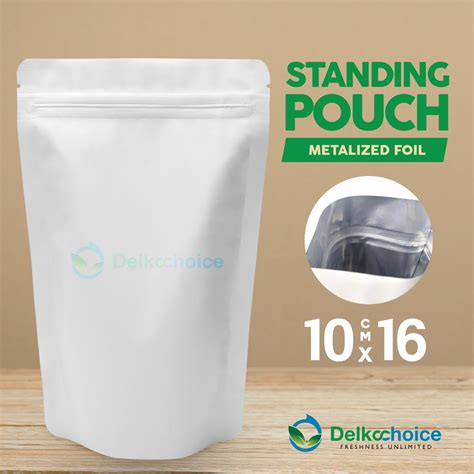 Jual Standing Pouch Ziplock Putih Full Metalize Non Window Delkochoice