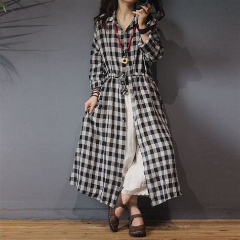 Zanzea 2019 Autumn Long Sleeve Long Shirt Dress Women Casual Lapel Walt Vintage Check Plaid