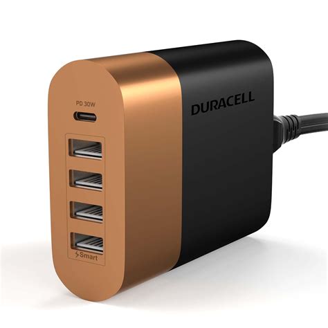 Duracell 60w Fast Desktop Charger Adapter With Type C Pd 30w And 4 Smart Fast Charging Usb Ports