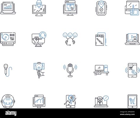 Digital World Line Icons Collection Cybersecurity Coding Encryption