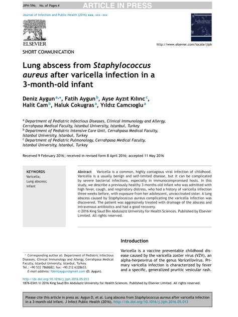 Pdf Lung Abscess From Staphylococcus Aureus After Varicella Infection