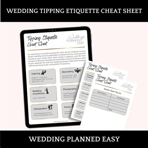 Tipping Etiquette Cheat Sheet For Wedding Vendors Wedding Tipping