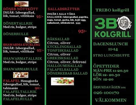 Menu At Trebo Kolgrill Restaurang Restaurant Sandviken