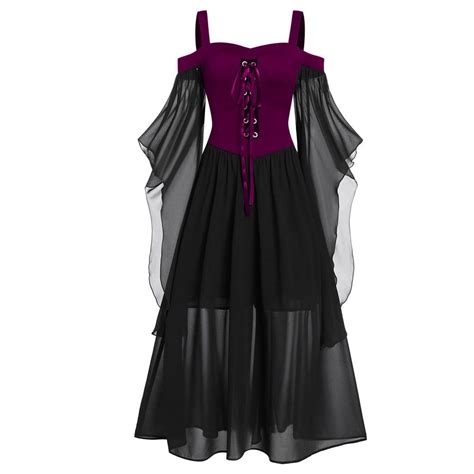 Halloween Costume Women Flowy Gothic Dresses Maxi Vintage Dress Plus