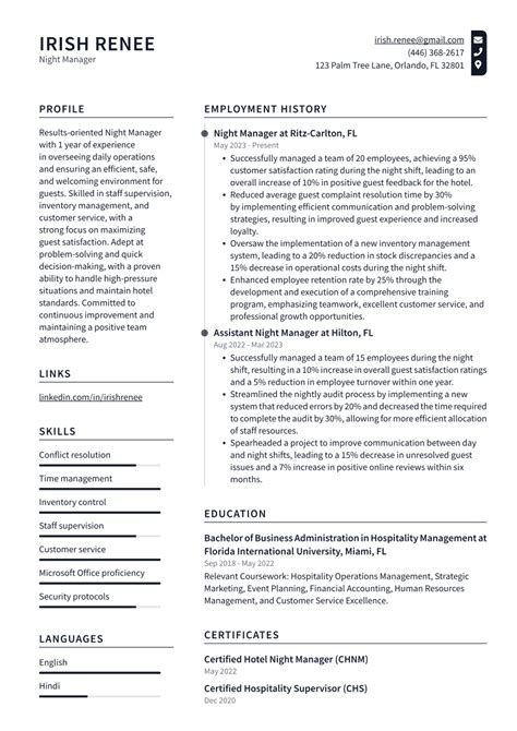 Top 18 Night Manager Resume Objective Examples Resumecat