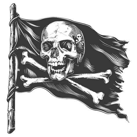 Ilustraci N Detallada De La Bandera Pirata Con Calavera Y Huesos