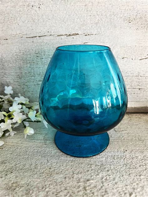 Vintage Blue Empoli Glass Vase Blue Optic Glass Balloon Vase Blue Candle Holder 1950s