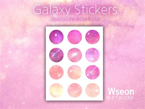 Pink Galaxy Printable Stickers Digital Stickers Planet Stickers