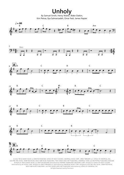 Unholy Arr D Wattson By Sam Smith Feat Kim Petras Sheet Music For