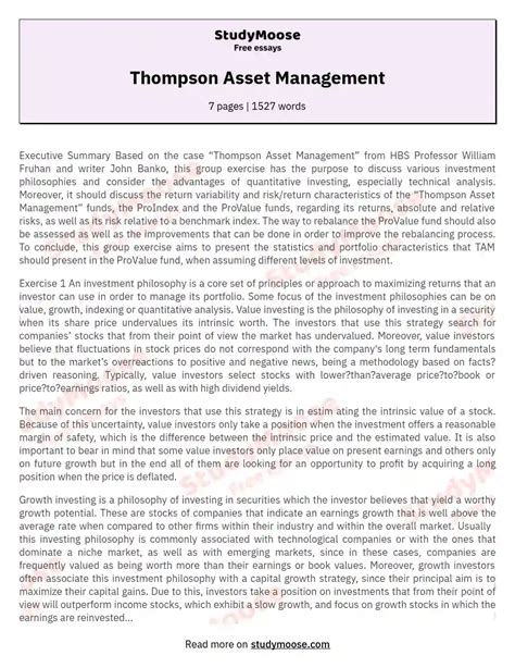 Thompson Asset Management Free Essay Example