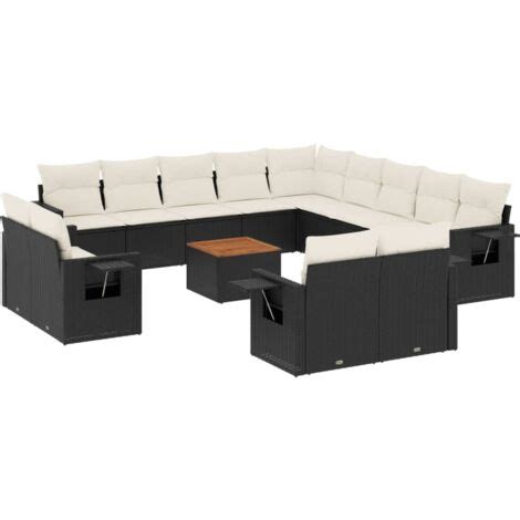 Salon de jardin avec coussins 14 pcs noir résine tressée vidaXL