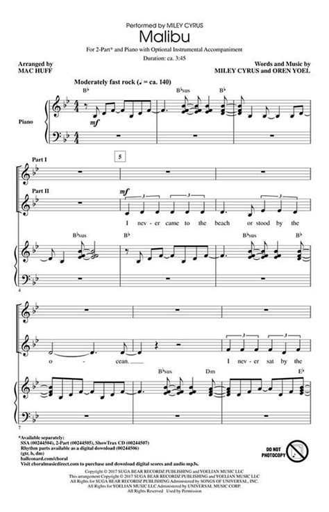 Miley Cyrus Malibu Sheet Music Download Printable Pdf