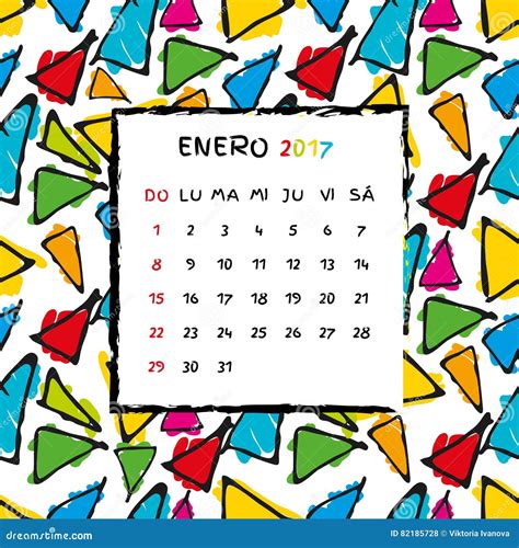 Spanish Calendar 2017 Template. Stock Vector - Illustration of february ...