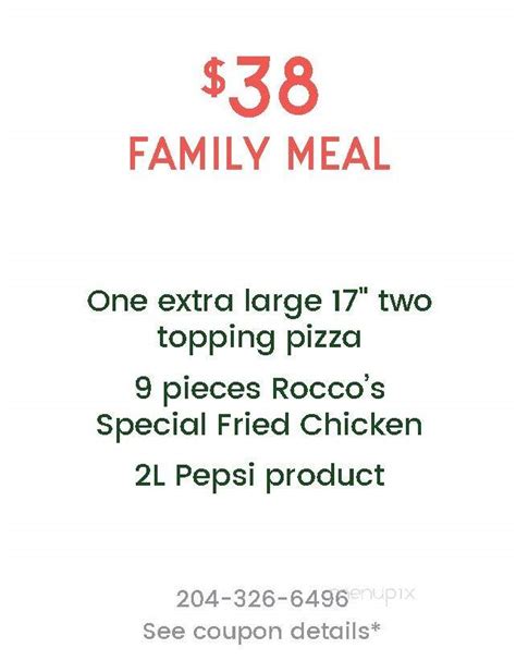 Menu Of Roccos Pizzeria In Steinbach Mb R5g