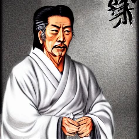 Miyamoto Musashi 75 Years Old Wearing A White Robe Stable