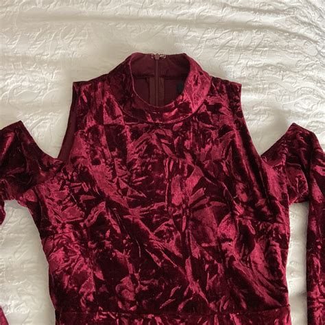 Crush Velvet Burgundy Cold Shoulder Dress Gem