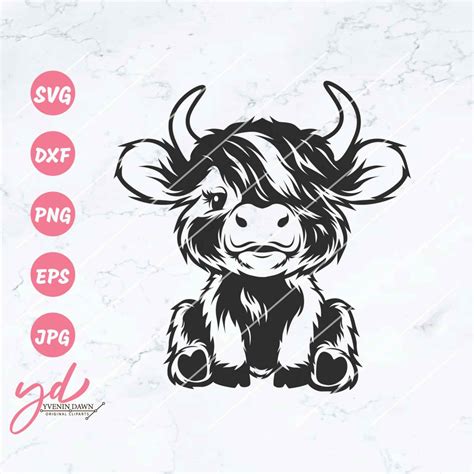 Cute Highland Cow Sitting Svg Png Highland Cow Svg Cow Svg Cute