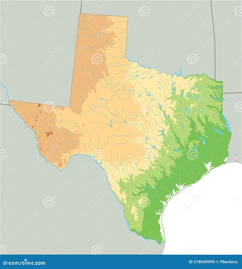 detailed texas physical map stock vector illustration  editable