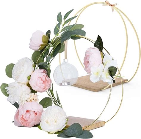 Sntieecr 2 Pack Metal Floral Hoop Centerpiece For Table Gold Hoop