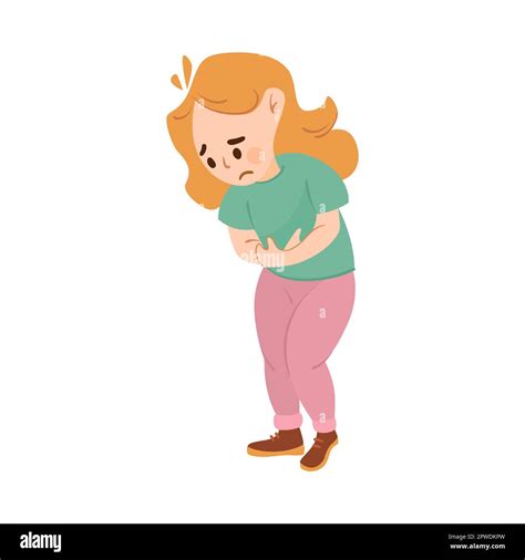 Sad Sick Girl With Stomachache Cartoon Illustration Stock Vector Image