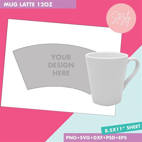 12oz Latte Mug Wrapper Template Mug Sublimation Mug 12oz Etsy UK