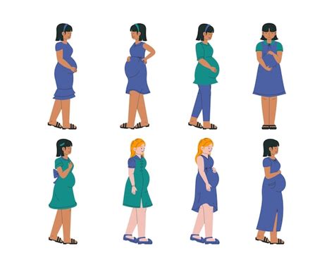 Premium Vector Pregnant Women Set Pregnant Women Vector Illustration