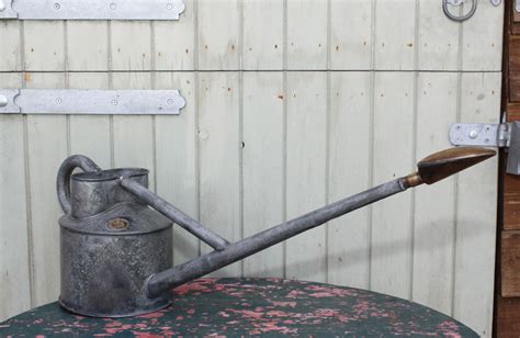 Vintage Galvanised Haws No 2 Long Reach Watering Can With Brass Rose Garden Artefacts