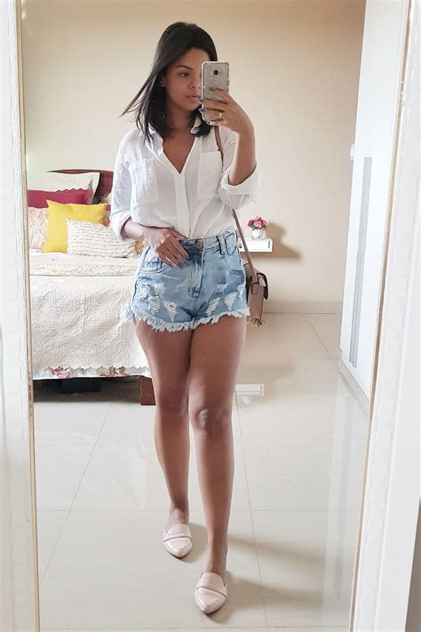 Camisa Branca Shorts Jeans Mule Looks Looks Femininos Looks