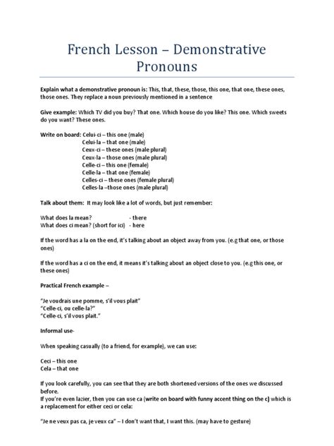 Demonstrative Pronouns Lesson Plan Plural Pronoun Prueba Gratuita De 30 Días Scribd