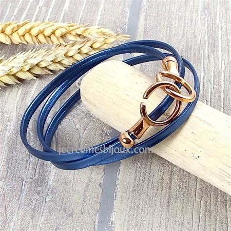 Kit Bracelet Cuir Fin Bleu M Tal Avec Perles Et Fermoir Menottes