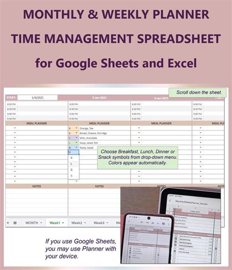 Monthly Planner Spreadsheet, Weekly Hourly Calendar, Weekly Schedule ...