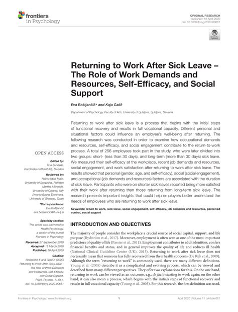 Pdf Returning To Work After Sick Leave The Role Of Work Demands And