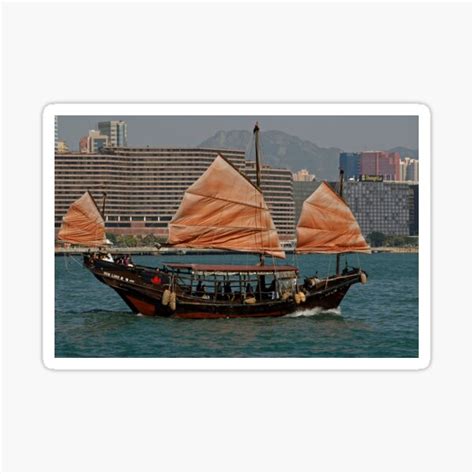 Red Sailed Junk Boat Lovingly Restored Hong Kong Sticker For Sale