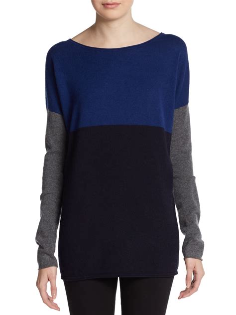 Vince Wool Cashmere Color Block Sweater In Blue Royal Coastal Lyst