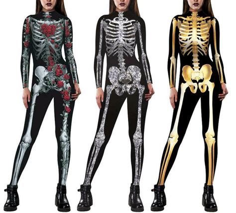 Women Adult Halloween Cosplay Skeleton Zomie Costume Fancy Dress Outfit