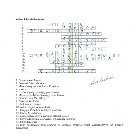 Rozwiąż krzyżówkę 1 Dzień śmierci Jezusa 2 Przeciwieństwo kłamstwa 3